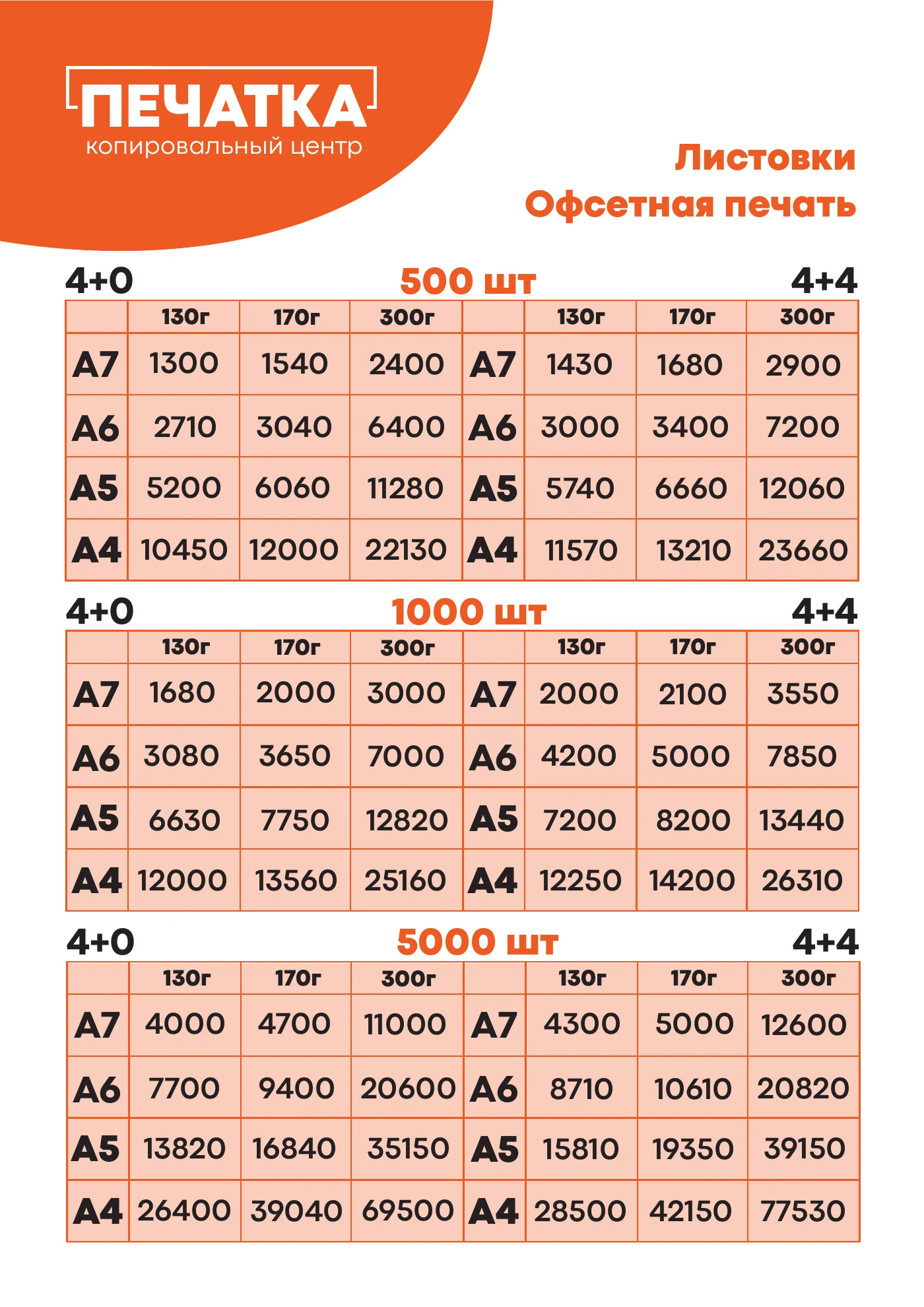 Прайс Печатка — страница 7: Листовки — офсетная печать